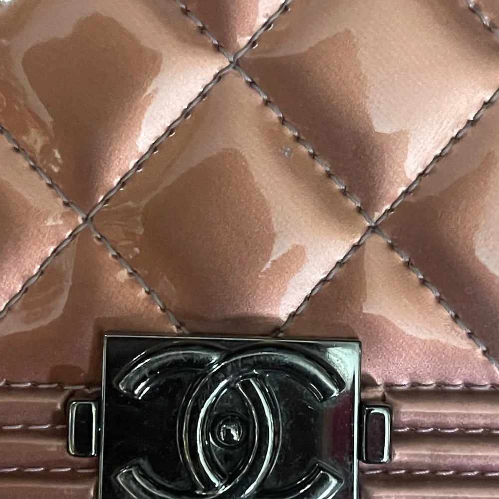 Chanel patent leather pink wallet on chain bag